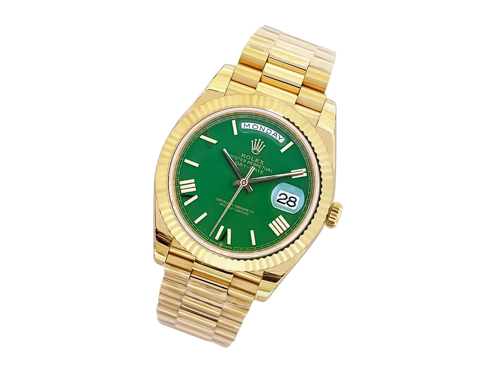 Day-Date 40 Yellow Gold 'President' with Green Dial (Roman Numerals) and Fluted Bezel