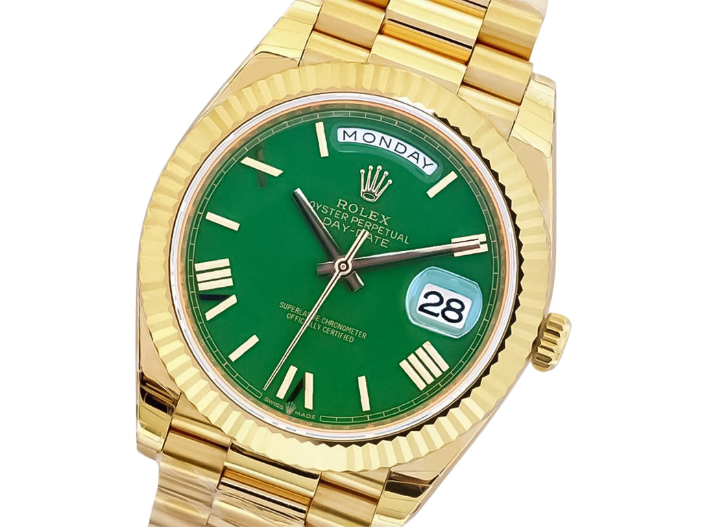 Day-Date 40 Yellow Gold 'President' with Green Dial (Roman Numerals) and Fluted Bezel