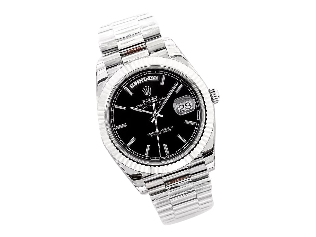 Day-Date 40 White Gold 'President' with Black Dial and Fluted Bezel