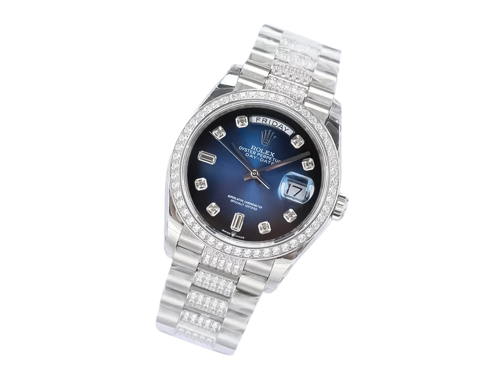 Day-Date 36 Stainless Steel 'President' with Diamond Blue Ombre Dial and Diamond Bezel