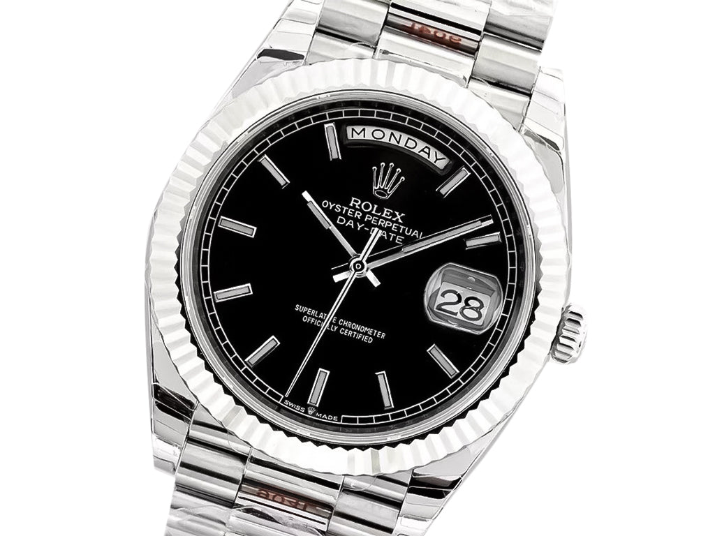 Day-Date 40 White Gold 'President' with Black Dial and Fluted Bezel