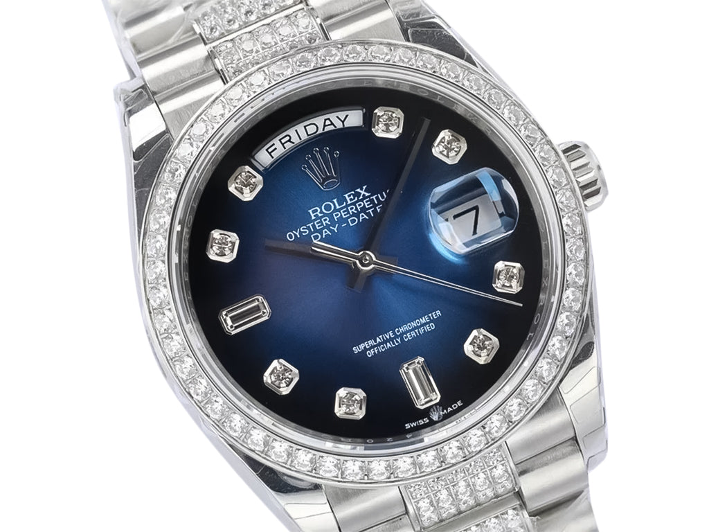 Day-Date 36 Stainless Steel 'President' with Diamond Blue Ombre Dial and Diamond Bezel