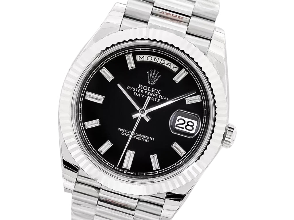 Day-Date 40 White Gold 'President' with Black Diamond Dial and Fluted Bezel