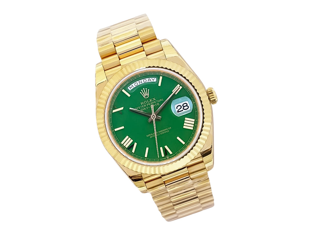 Day-Date 40 Yellow Gold 'President' with Green Dial (Roman Numerals) and Fluted Bezel