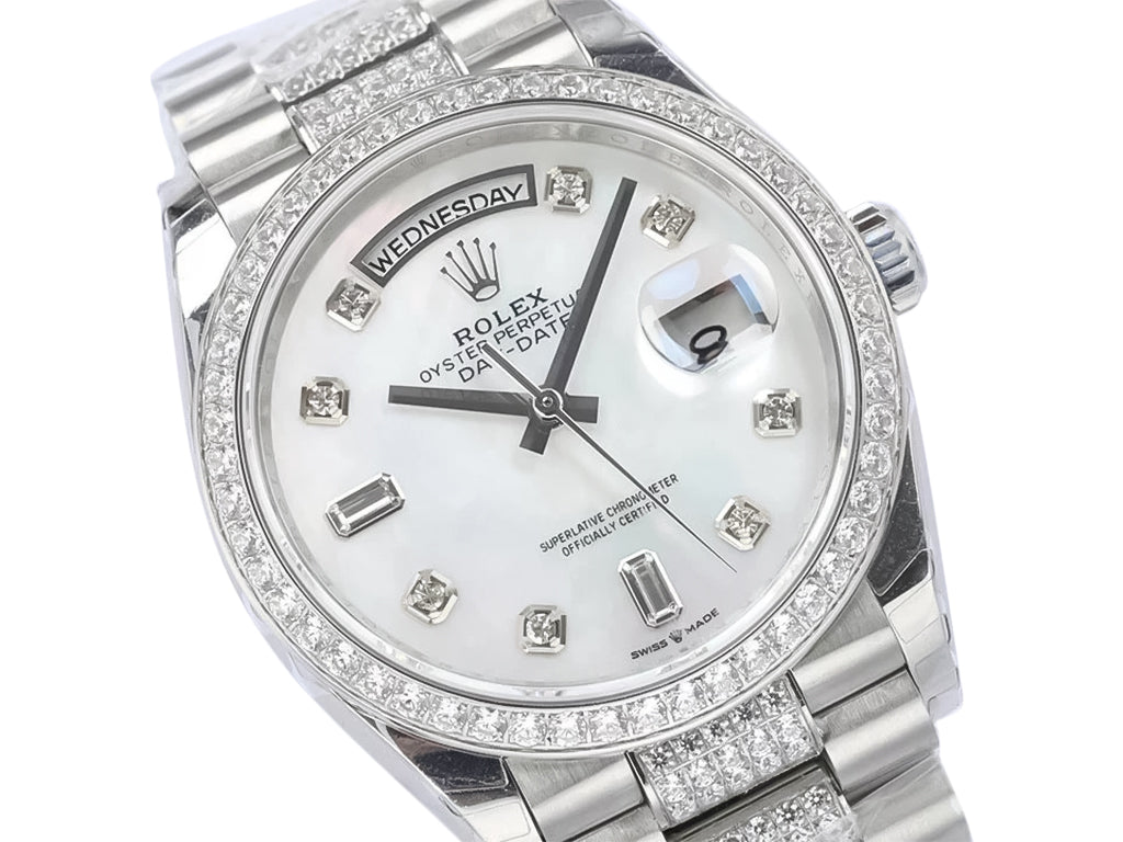 Day-Date 36 Stainless Steel 'President' with Diamond Mother of Pearl Dial and Diamond Bezel