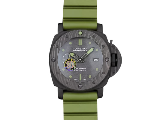 Luminor Submersible 47 Marina Militare Carbotech 'Comsubin' Forged Carbon Case and Bezel, Carbon Dial and OD Green Strap (47mm)